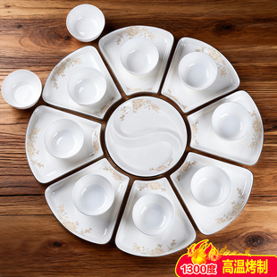 新款陶瓷创意扇形拼盘菜盘饭碗加厚耐高温微波炉餐具团圆过年聚会
