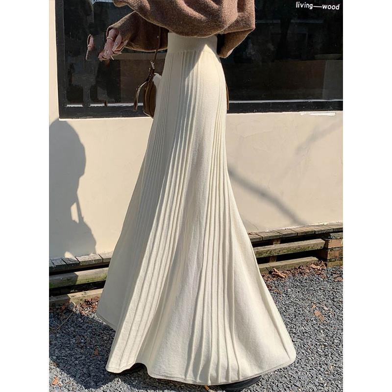 2025年初秋冬新款高腰显瘦A字伞裙慵懒风针织百褶设计优雅又百搭