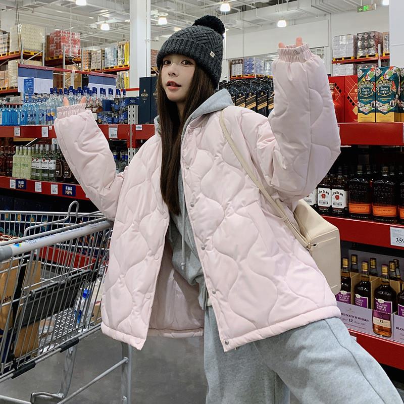 奶熊抱抱 慵懒风菱格宽松棉服oversize廓形短款棉衣女