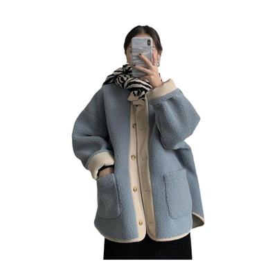 奶系穿搭外套女秋冬2025新款韩版仿羊羔毛加厚宽松中长款长袖上衣