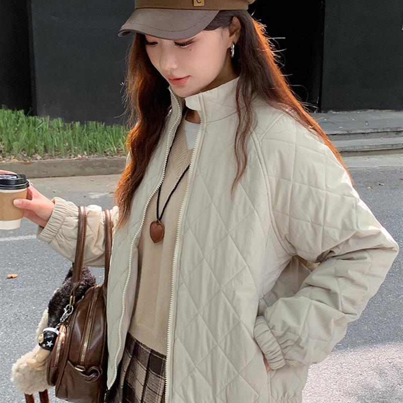 简约羊毛棒球服2025秋冬新款高级感休闲百搭宽松立领短款棉服上衣