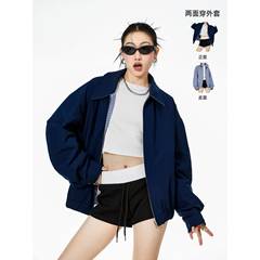 ICH MODE 美式两面穿格子外套女款2025新款秋冬流行工装夹克上衣