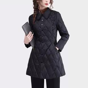 新中式国风刺绣翻领羽绒棉服女2024年秋冬中长款轻薄收腰显瘦外套
