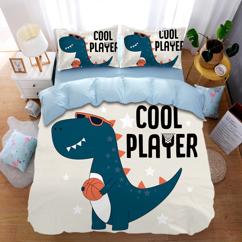 卡通恐龙纯棉四件套床上用品儿童男孩卧室全棉被套被单单人三件套