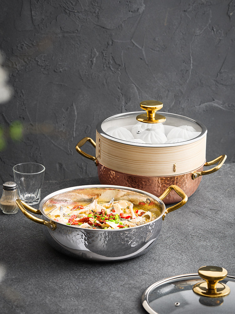 蒸锅多功能一体锅家用304不锈钢汤锅燃气灶电磁炉通用锅蒸锅