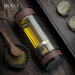 高档商务礼 IKXO茶水分离泡茶杯水杯子双层玻璃杯茶杯耐热便携男士