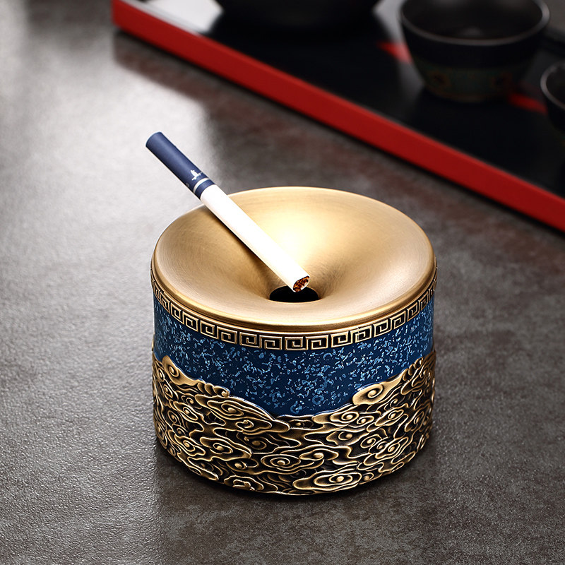 纯黄铜烟灰缸新中式复古创意摆件个性潮流家用客厅办公室烟缸奢华