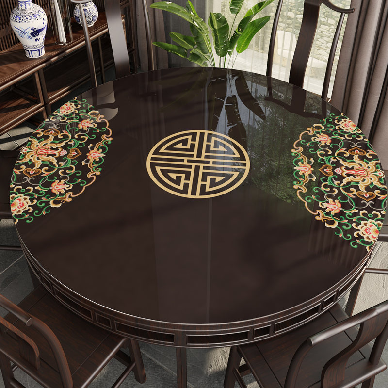 新中式风格软玻桌WGP璃圆桌垫防水防油防烫可擦客厅餐桌护茶几面