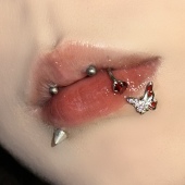 Raccon浣熊 三色蝴蝶 钛钢唇环唇钉拼色内螺纹耳骨钉辣妹穿刺饰品