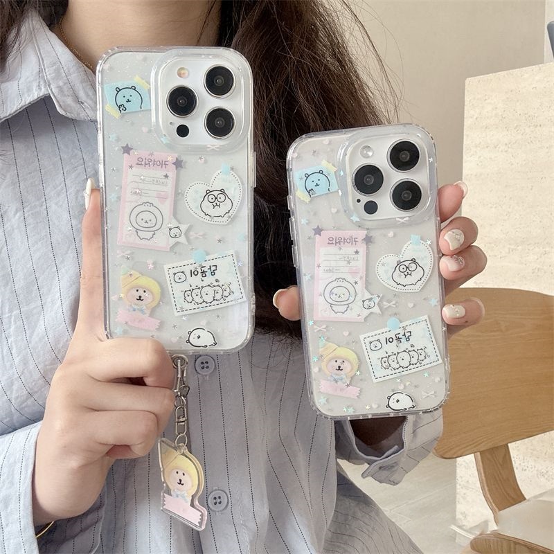 闪闪标签自嘲熊iPhone16ProMax闪粉手机壳13/14plus不撞款15ProMax日韩7/8高级感11女12pro苹果x/xs/xr保护套