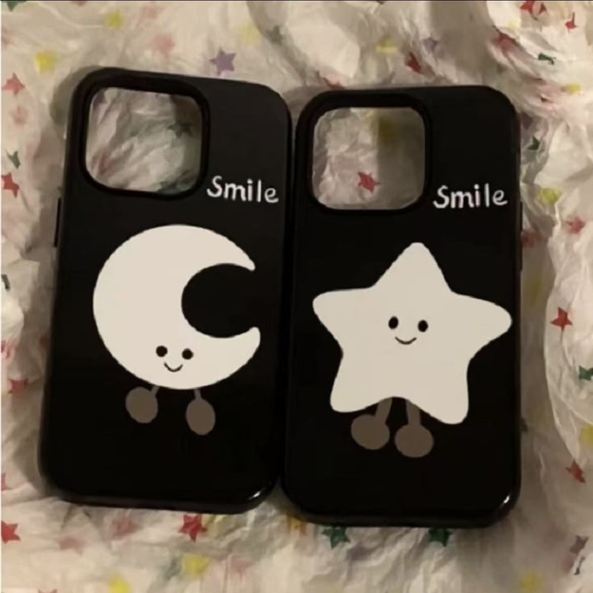月亮星星小人iPhone16ProMax果冻手机壳11/12PLUS创意15ProMax亮面7/8p可爱13/14pro情侣款x/xr/xs防摔保护套