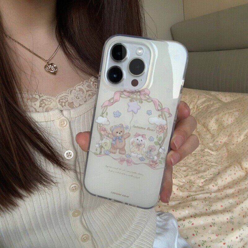 奶油兔兔小熊iPhone17ProMax双层IMD手机壳13/14plus华为15/16Pro小米红米7/8不撞款11/12荣耀x/xs防摔保护套