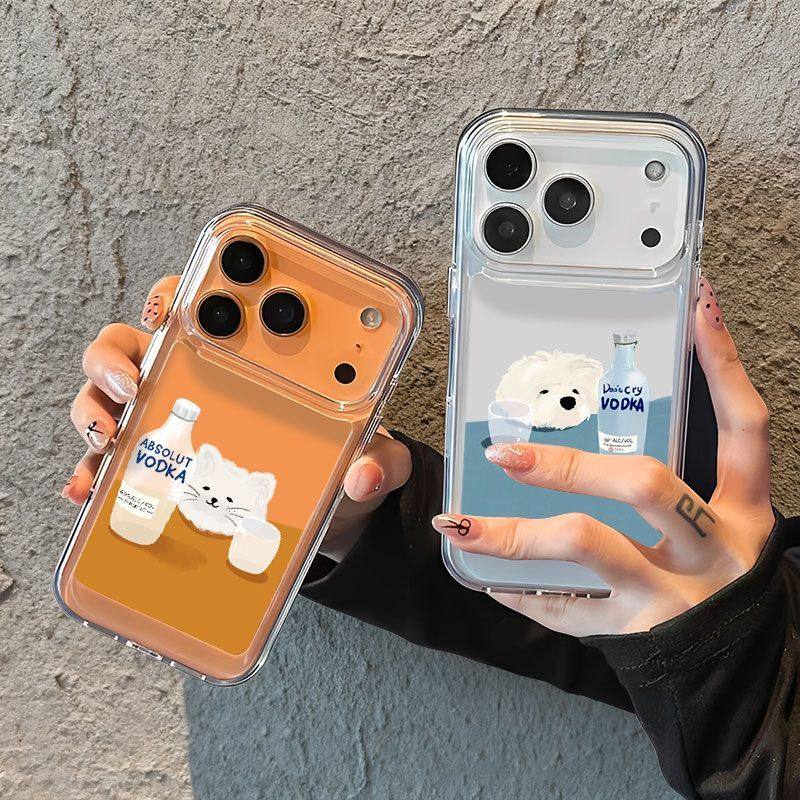 微醺伏特加猫狗iPhone17ProMax大孔手机壳13/14plus华为16/15Pro红小米7情侣8高颜值11/12荣耀x/xs防摔保护套