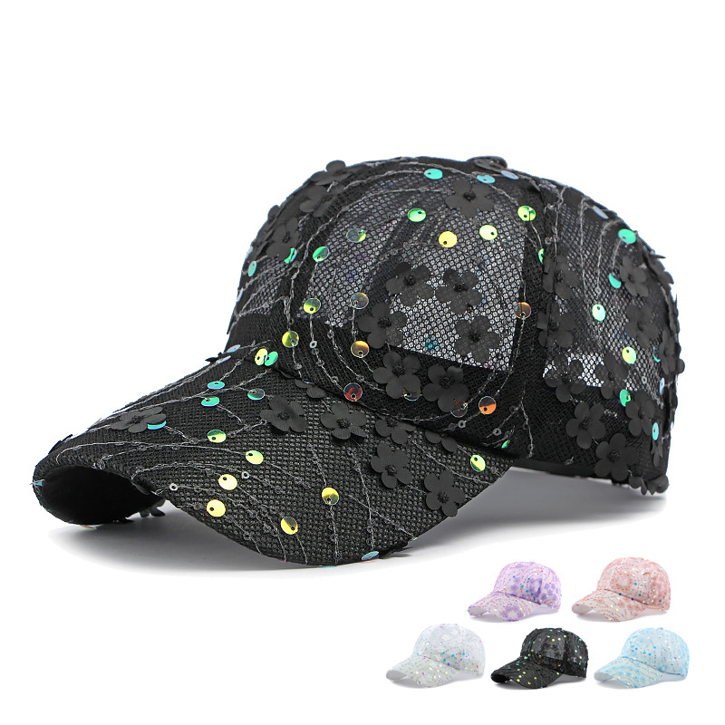 亮片花朵帽子薄款棒球帽