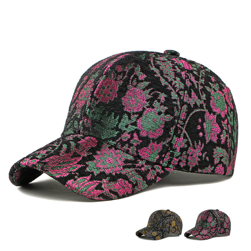 民族风帽子硬顶棒球帽女士春秋新款个性时尚提花鸭舌帽户外运动帽
