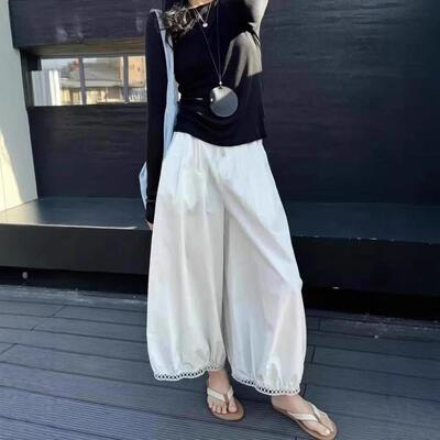 镂空蕾丝花边阔腿裤女夏季薄款2025新款设计感高腰九分灯笼休闲裤