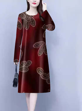 100%品质断码长袖连衣裙女中老年春秋大码修身显瘦百搭时尚长裙女