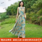 2025年春秋冬V领印花连衣裙收腰显瘦长裙妈妈款 短款 小个子沙滩裙