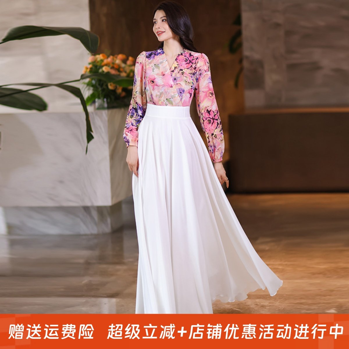 2025年新款春秋冬白色大摆连衣裙收腰显瘦度假长裙雪纺裙沙滩裙,女装/女士精品,连衣裙,淘宝优惠券,粉丝福利购,淘宝优惠卷