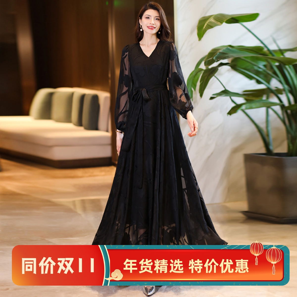 2023年新款春秋季大摆连衣裙收腰显瘦旅游度假长裙雪纺裙沙滩裙子