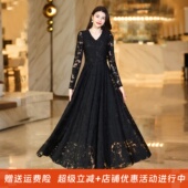 剪花连衣裙收腰显瘦妈妈款 2025年秋冬新款 长袖 小个子长裙雪纺裙