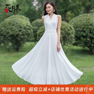 大摆雪纺连衣裙女波西米亚沙滩度假长裙 挂脖V领长款 2025夏款 新款