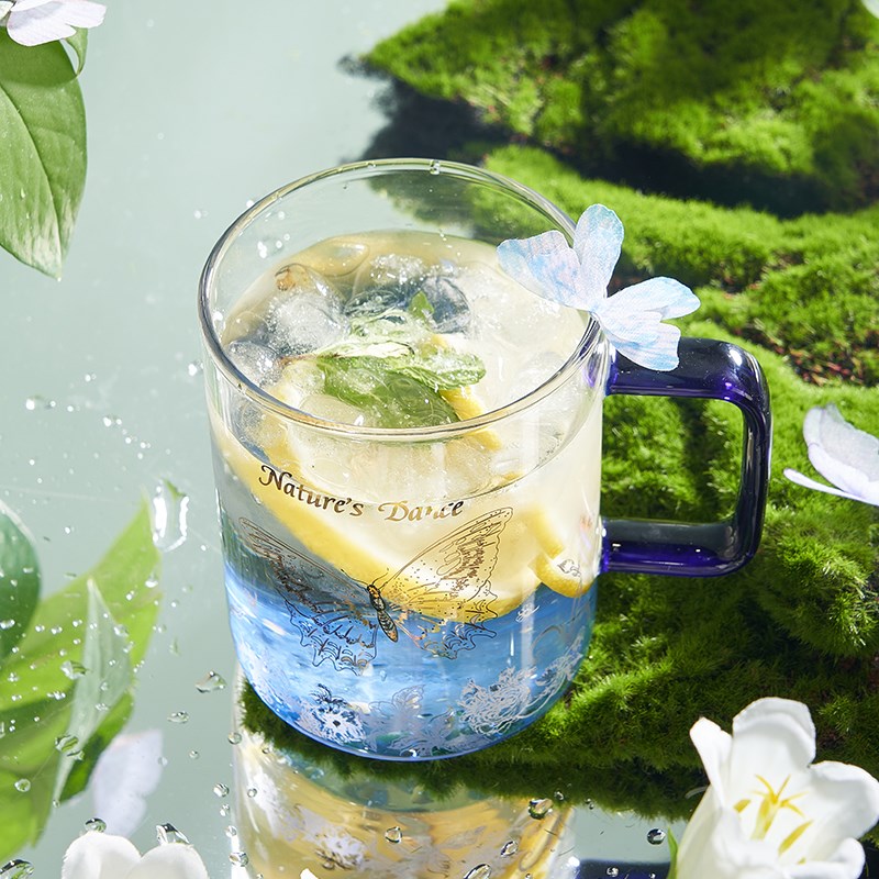 大英博物馆博物志系列蓝金蝴蝶把手玻璃杯高硼硅杯子茶杯水杯礼物