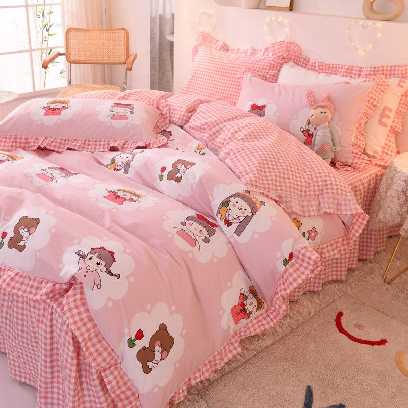 床裙四件套100全棉纯棉被套儿z童卡通三件套男孩小女孩女童公主风