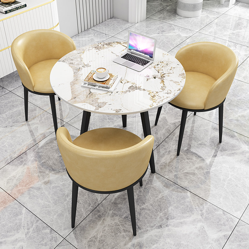 岩板洽谈桌椅组合接待小户型圆形办公室H休闲4S店奶茶店咖啡厅会