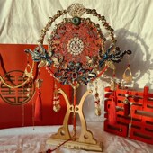 中式 新娘秀禾团j扇婚礼出嫁手工diy材料高档喜扇红色结婚扇子成品