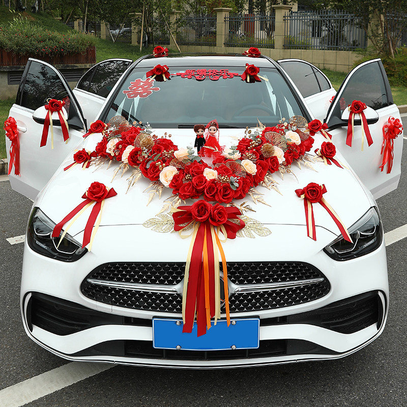 婚车装饰车头花布置m结婚主车副车婚礼高级拉花创意花车车队一套