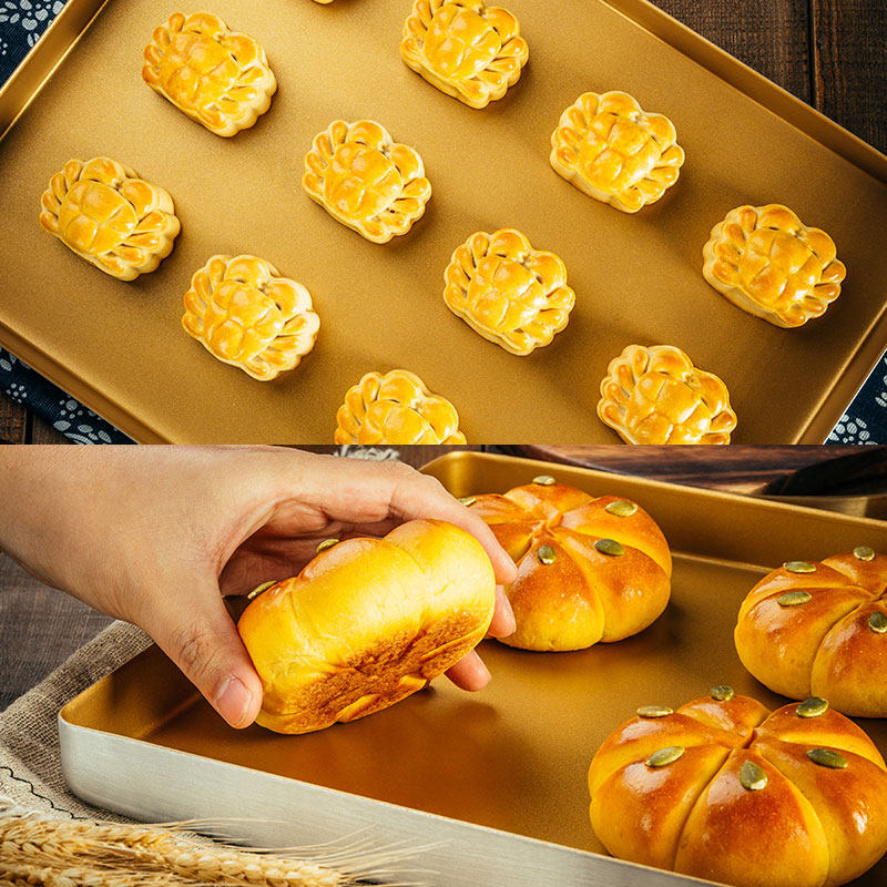 法焙客烘焙模具方形家用烤盘 金色不粘面包L饼干披萨蛋糕卷 烤箱