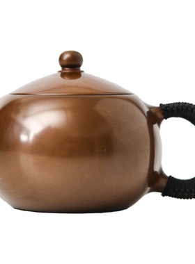 大红袍西施壶铜壶烧水壶手工倒把煮茶泡小茶壶T套装紫铜茶道摆件