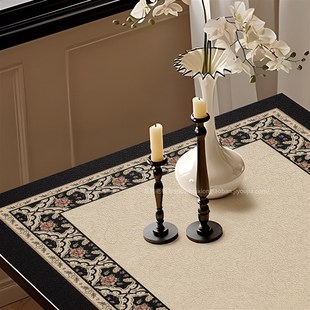 尤弥尔复古法式皮革餐桌桌垫轻奢防油免L洗垫子高级感长方形桌布