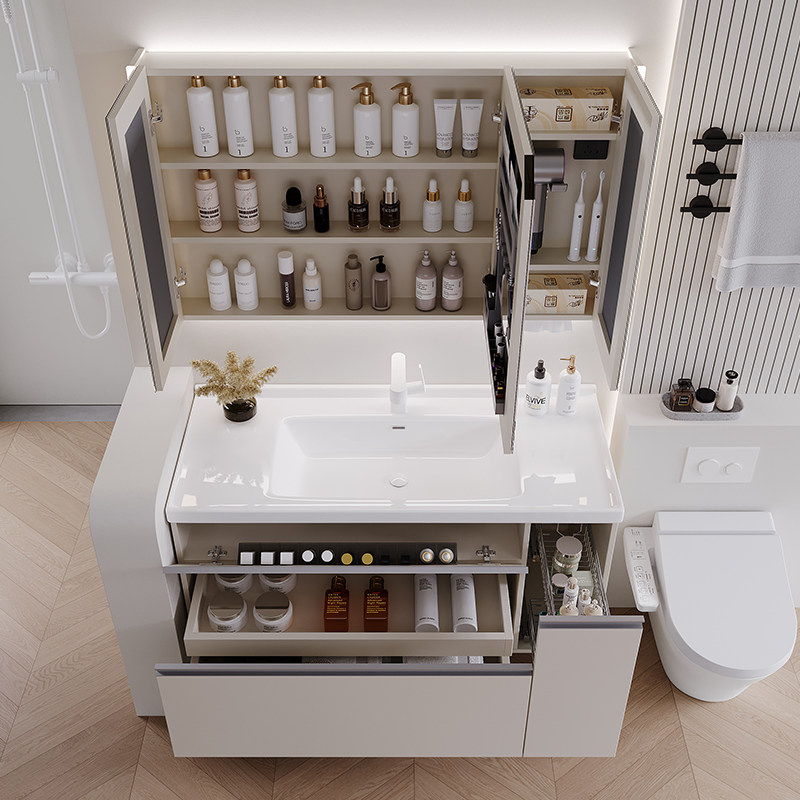 K1拉篮-陶瓷一体盆奶油日式大收纳浴室柜组合洗漱台洗手洗脸盆,家装主材,浴室柜组合,淘宝优惠券,粉丝福利购,淘宝优惠卷