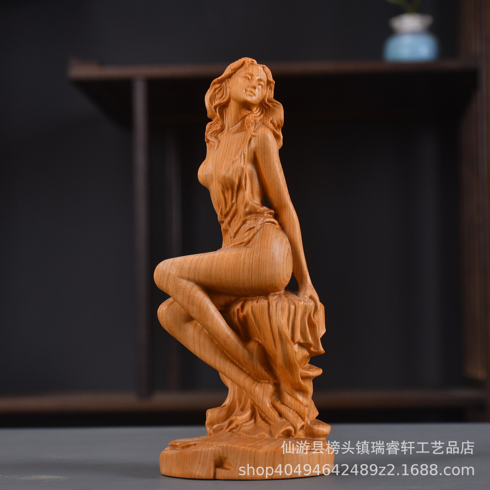 黄杨木初春美女雕刻摆饰家居客厅摆件装饰工艺品实木礼品H90