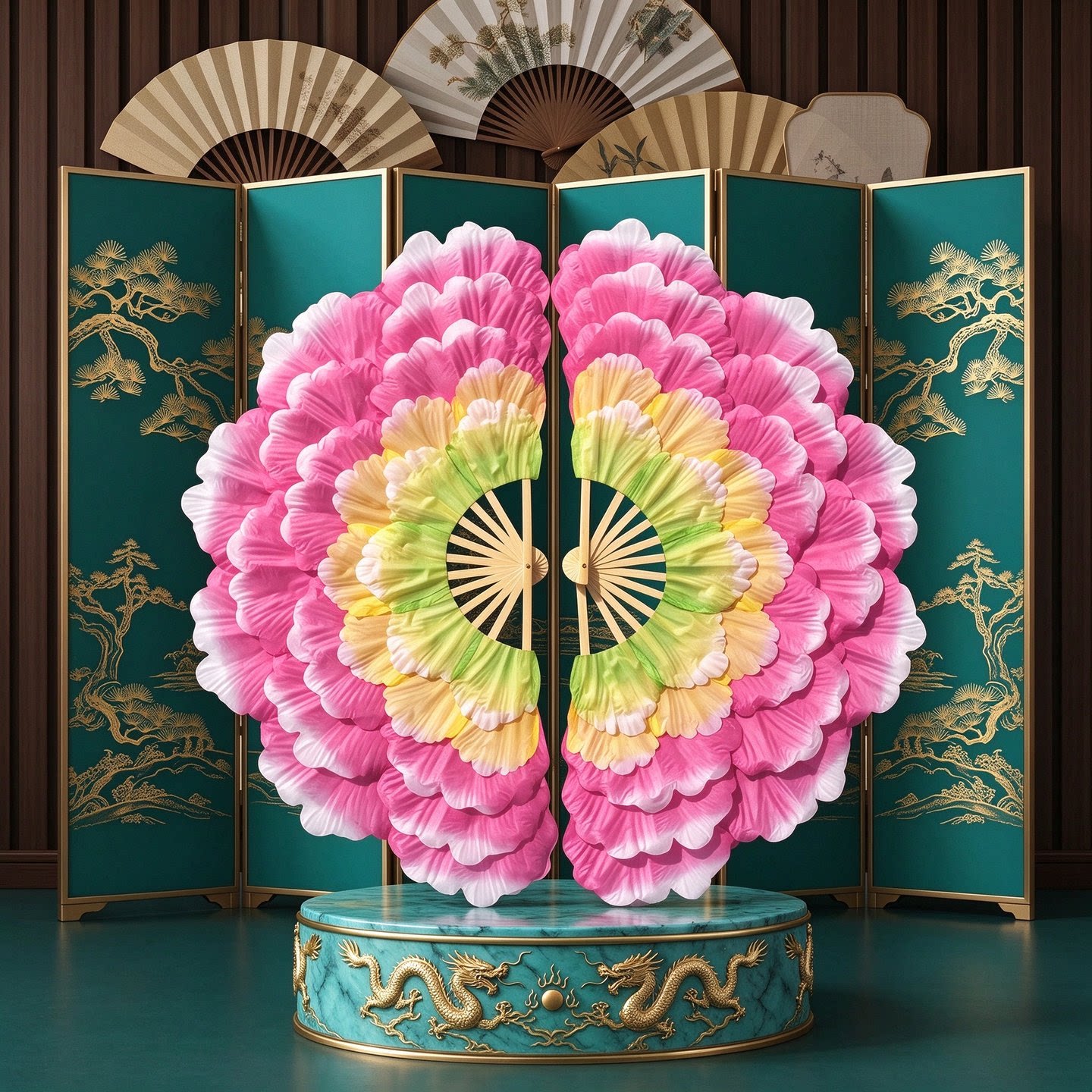 牡丹花扇舞蹈扇子中国风双面花瓣开幕式表演专用跳舞秧歌扇子一对