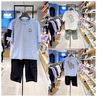 凉感~MLB韩国代购童装潮牌26夏季男童休闲舒适套装短袖T恤+七分裤