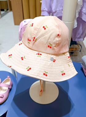 BLUEDOG大蓝狗韩国童装代购26夏女童甜美樱桃图案遮阳帽防晒帽