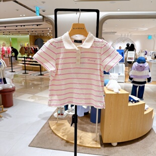 BLUEDOG大蓝狗韩国童装代购26夏季女童时尚带领T恤套头短袖上衣