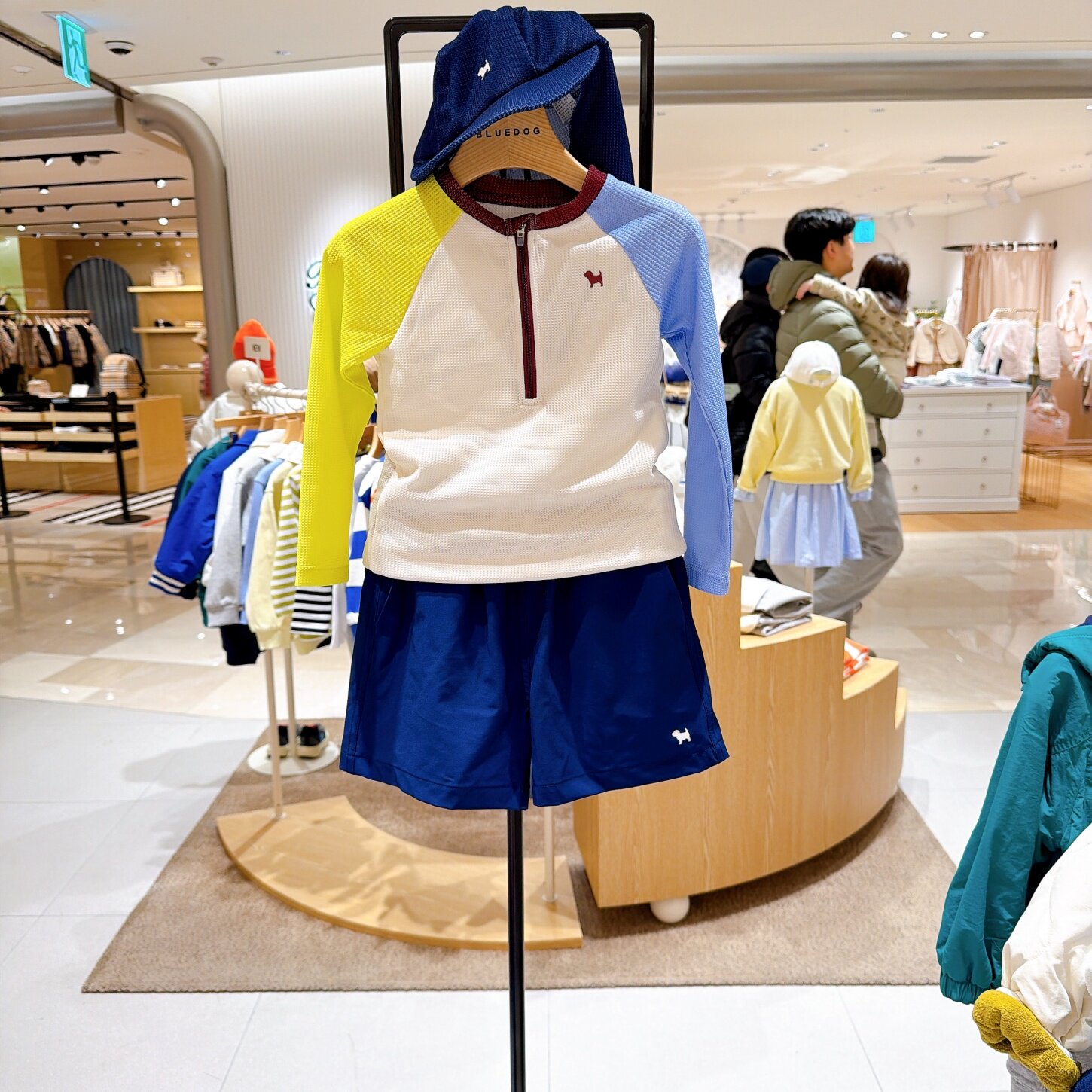 BLUEDOG大蓝狗韩国代购26夏季男童长袖短裤防晒帽沙滩泳衣套装