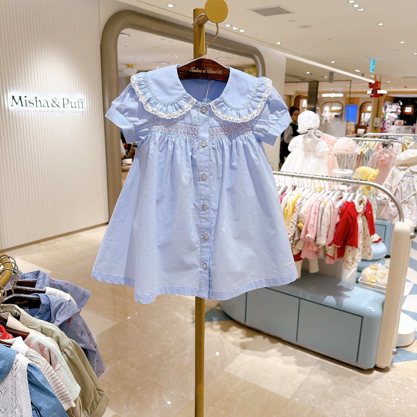 chocolat巧克力韩国童装代购26夏季女童娃娃领纯棉可爱衬衫连衣裙