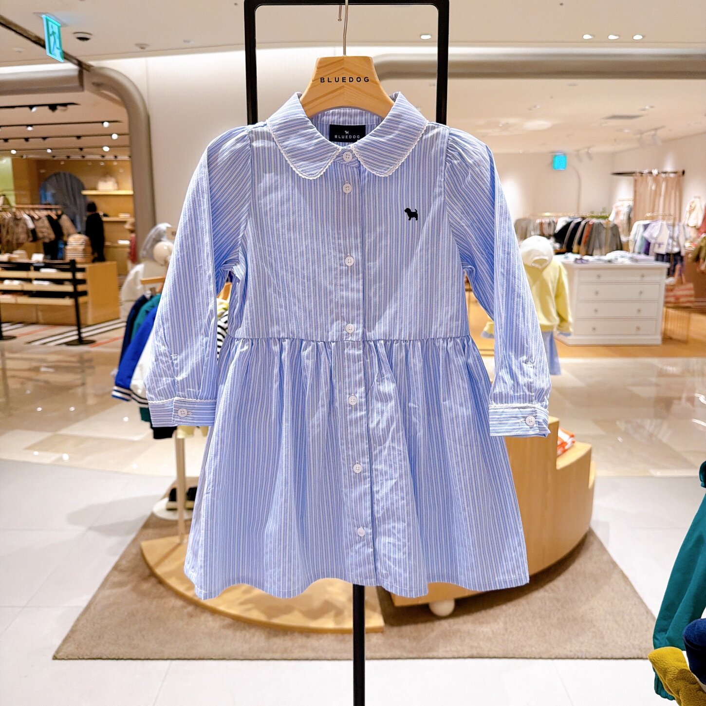 BLUEDOG大蓝狗韩国代购26春季女童纯棉竖条纹娃娃领衬衫连衣裙