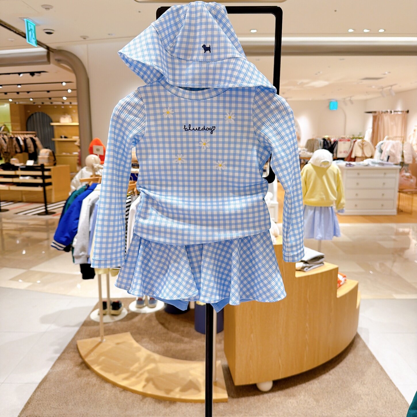BLUEDOG大蓝狗韩国代购26夏季女童格子长袖裙裤泳衣防晒沙滩套装