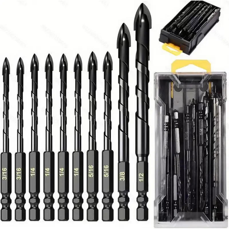 德国进口钨钢十字钻头混凝土钻头套装水泥瓷砖玻璃陶瓷六角柄开钻