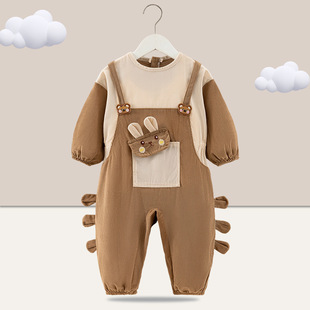 宝宝一体式罩衣爬服25新款秋冬哈衣爬行服儿童外穿婴儿防脏连体衣
