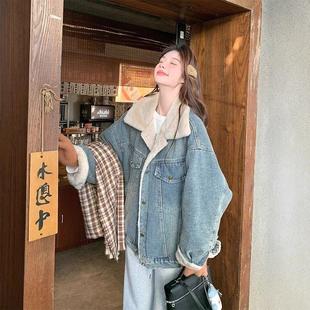 超好看港风复古女冬季加绒加厚2025新款宽松bf休闲牛仔棉服厚外套