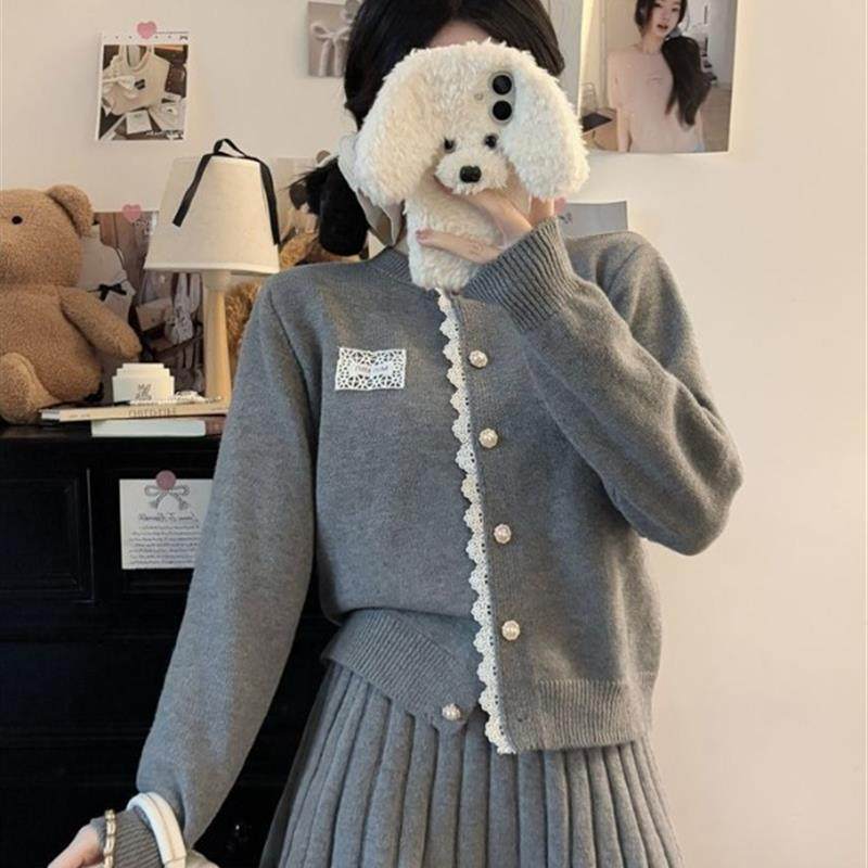 小香风毛衣套装女秋冬季蕾丝拼接针织开衫上衣百褶短裙两件套ins,女装/女士精品,时尚套装,淘宝优惠券,粉丝福利购,淘宝优惠卷