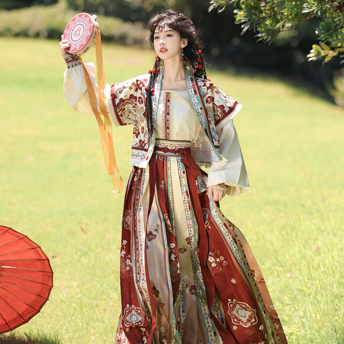 唐制对襟唐褙子异域风套装