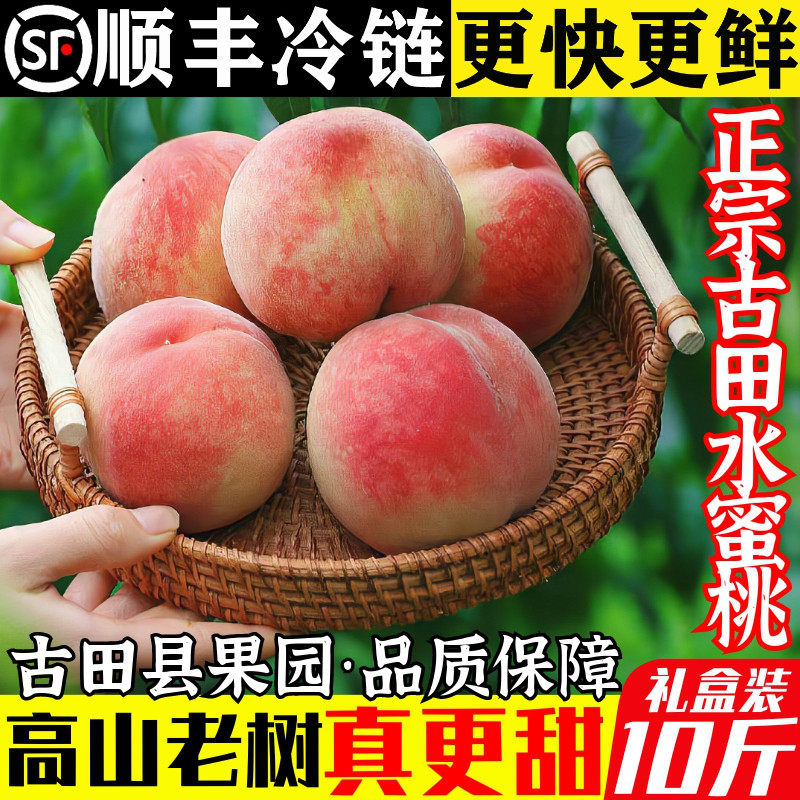 正宗古田水蜜桃白凤桃福建脆甜大桃子当季新鲜水果礼盒装【精品】